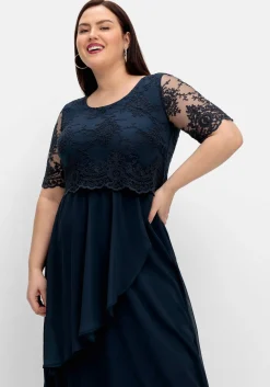 Abendkleid mit besticktem Mesh-Oberteil