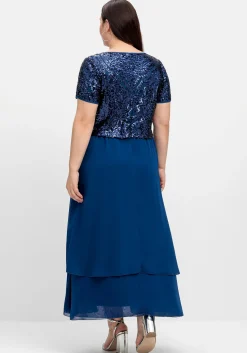 Abendkleid mit Paillettenoberteil und Lagen-Rock