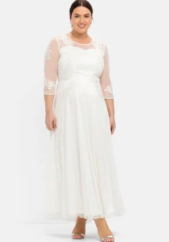 Abendkleid mit Spitzenapplikationen in Corsagenoptik