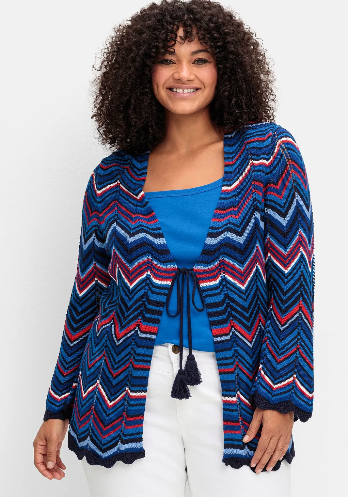 Ajour-Strickjacke im Zickzackmuster