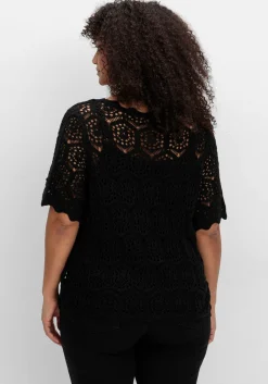 Ajour-Strickjacke mit kurzem Arm