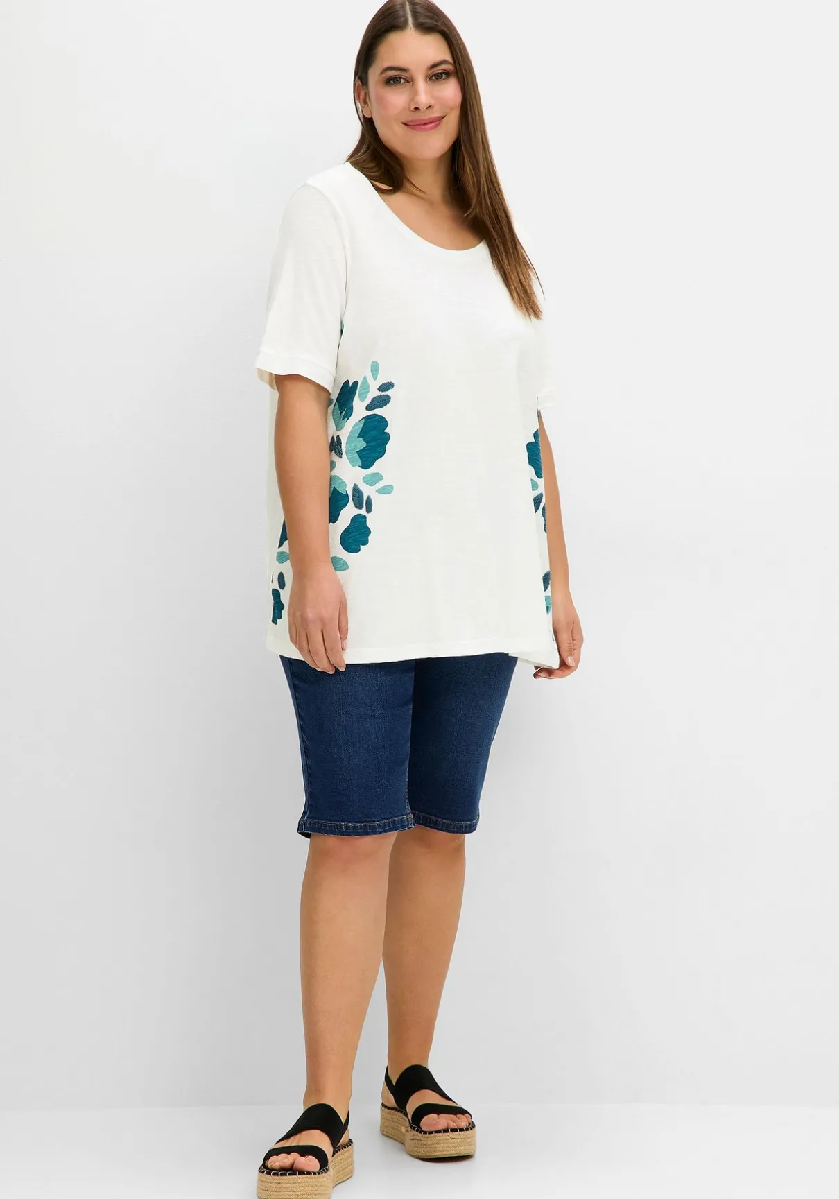 A-Linien-Shirt mit Floral-Druck und Stickerei