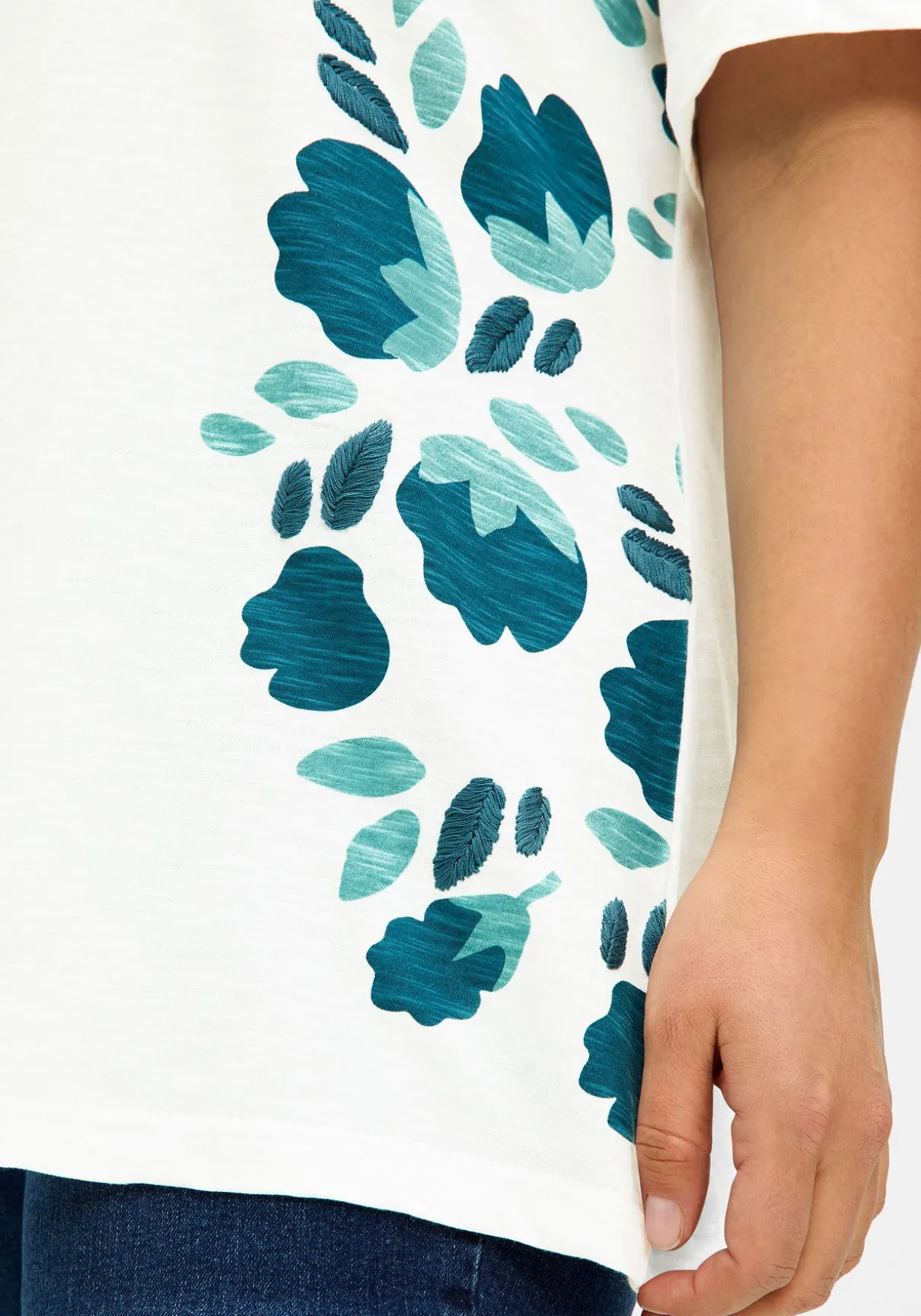 A-Linien-Shirt mit Floral-Druck und Stickerei