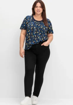 A-Linien-Shirt mit Kellerfalten und Blumendruck