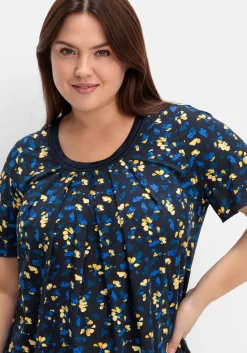A-Linien-Shirt mit Kellerfalten und Blumendruck