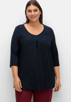 3/4-Arm-Shirt aus Rippjersey, mit Kellerfalte, in A-Linie