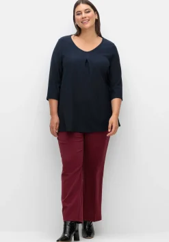 3/4-Arm-Shirt aus Rippjersey, mit Kellerfalte, in A-Linie