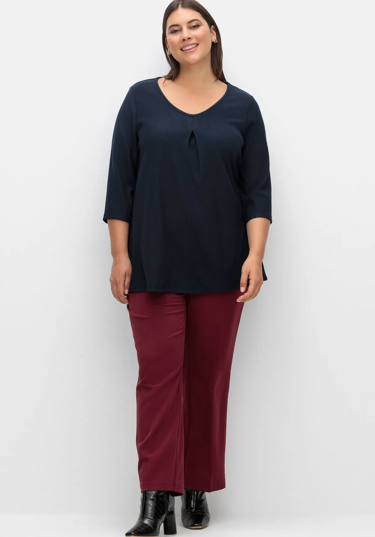 3/4-Arm-Shirt aus Rippjersey, mit Kellerfalte, in A-Linie