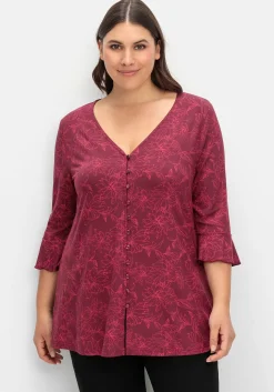 3/4-Arm-Shirt mit Blumenprint und Knopfleiste