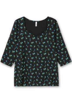 3/4-Arm-Shirt mit Blumenprint und Herzausschnitt