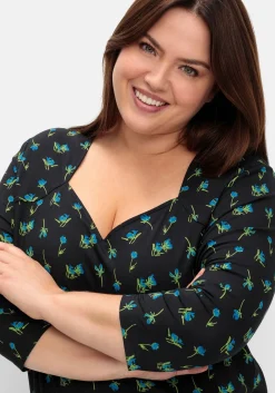 3/4-Arm-Shirt mit Blumenprint und Herzausschnitt