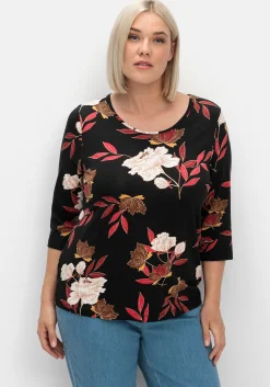 3/4-Arm-Shirt mit Blumenprint, aus Viskosejersey