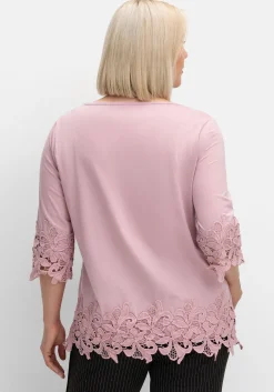 3/4-Arm-Shirt mit breiter, aufgesetzter Spitze