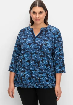 3/4-Arm-Shirt mit floralem Alloverdruck