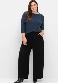 3/4-Arm-Shirt mit Glitzergarn und U-Boot-Ausschnitt