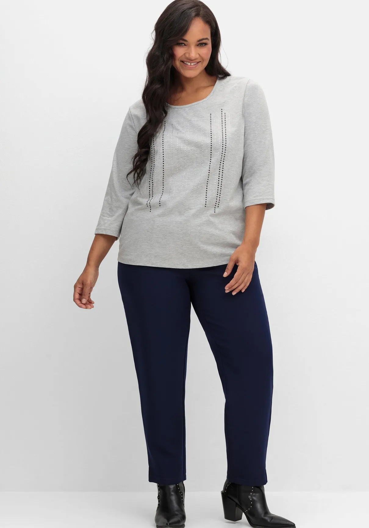 3/4-Arm-Shirt mit Glitzerstein-Applikation