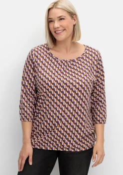 3/4-Arm-Shirt mit Grafikprint und Gummizugbund
