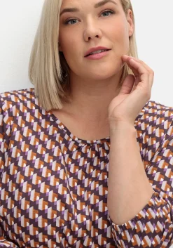 3/4-Arm-Shirt mit Grafikprint und Gummizugbund