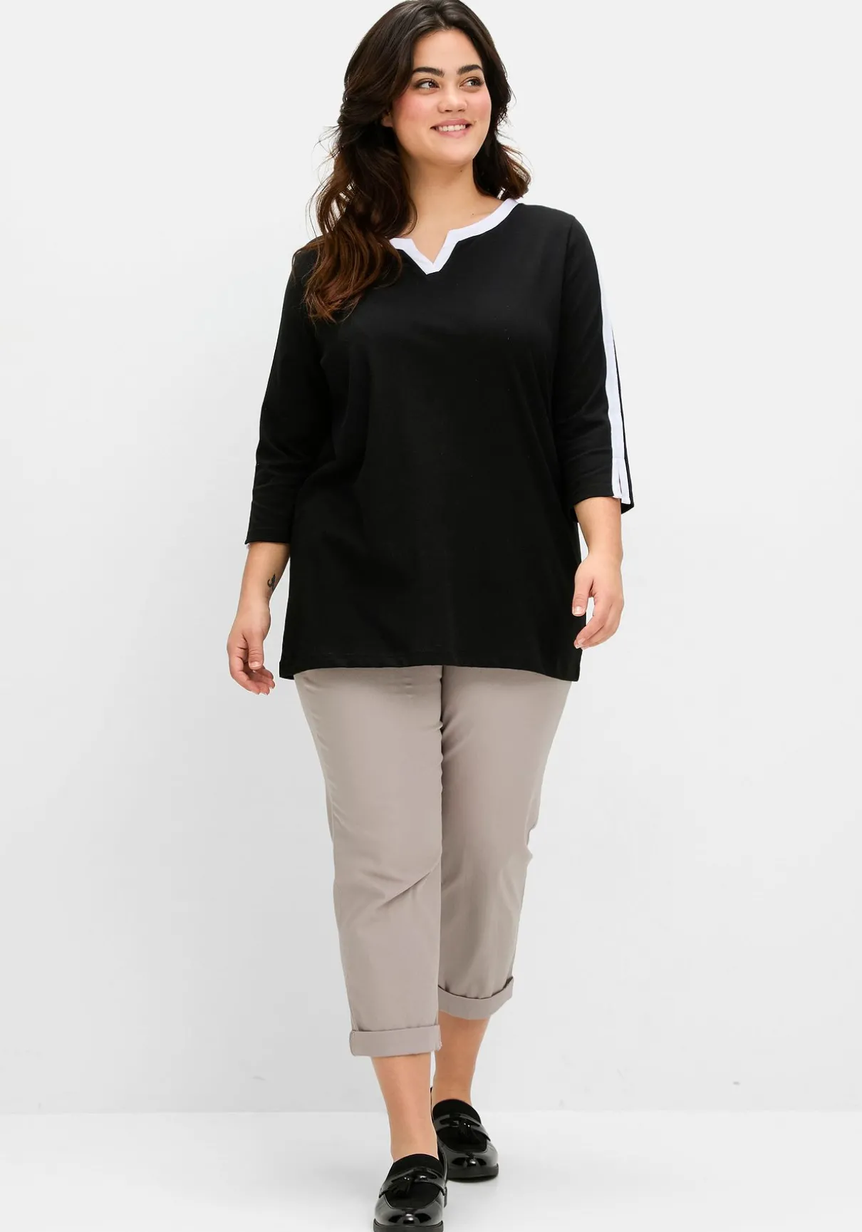 3/4-Arm-Shirt mit Kontrastdetails