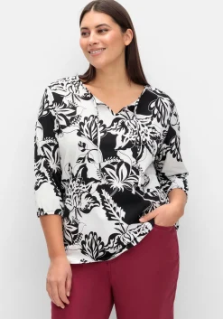 3/4-Arm-Shirt mit kontrastfarbenem Blütenprint