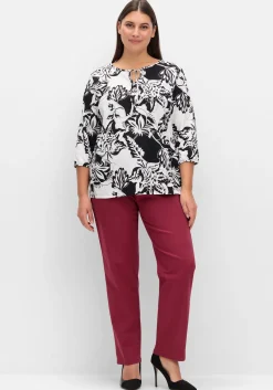 3/4-Arm-Shirt mit kontrastfarbenem Blütenprint