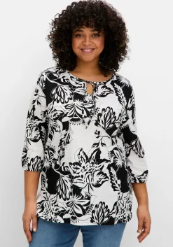 3/4-Arm-Shirt mit kontrastfarbenem Blütenprint