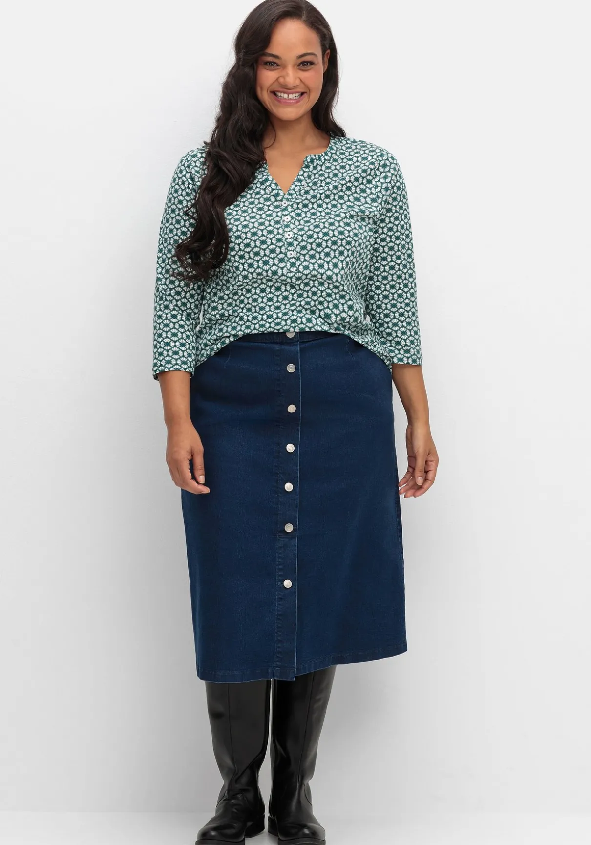 3/4-Arm-Shirt mit Retro-Alloverdruck