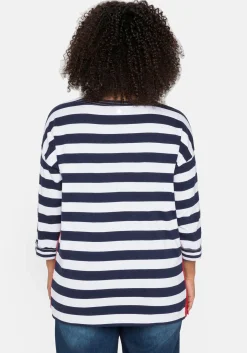 3/4-Arm-Shirt mit Ringeln und U-Boot-Ausschnitt