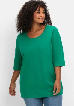 3/4-Arm-Shirt mit Rundhalsausschnitt, gerade Schnittform
