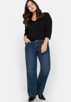 3/4-Arm-Shirt mit V-Ausschnitt, in leichter A-Linie