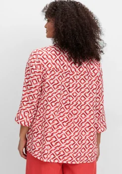 3/4-Arm-Tunika mit Faltendetails und Grafikprint