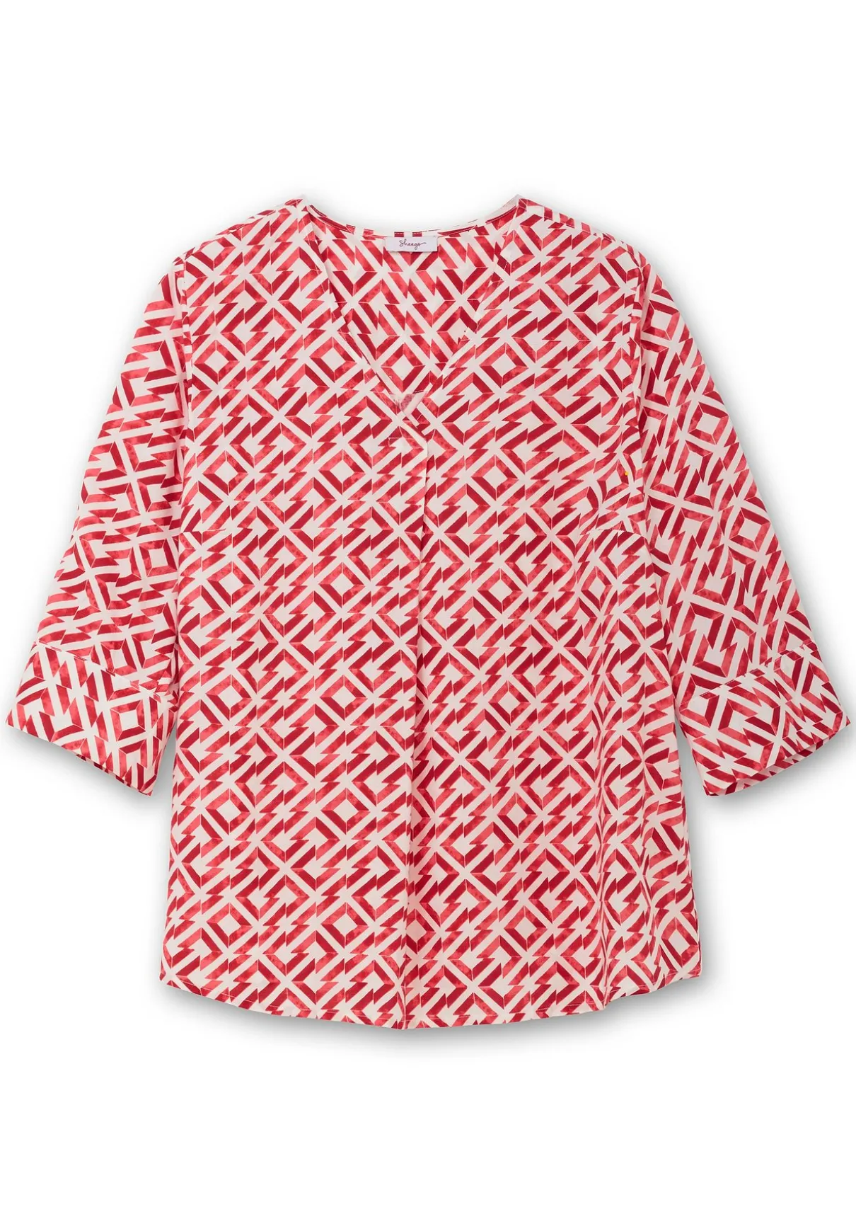 3/4-Arm-Tunika mit Faltendetails und Grafikprint