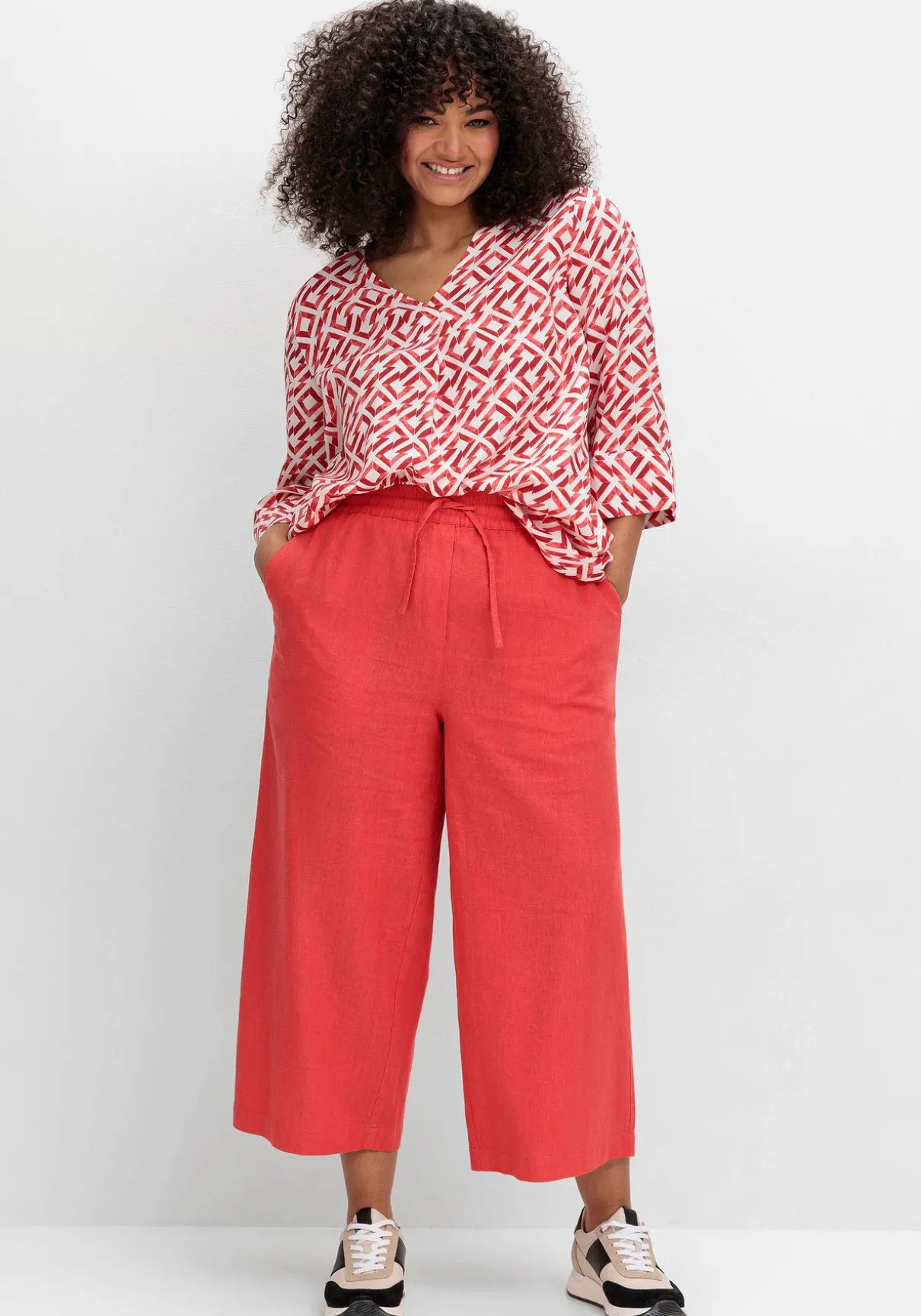 3/4-Arm-Tunika mit Faltendetails und Grafikprint