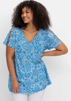 Ausbrenner-Shirt mit geschlitzten Ärmeln