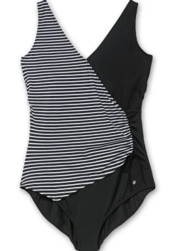 Badeanzug in Wickeloptik, mit Streifen