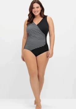 Badeanzug in Wickeloptik, mit Streifen
