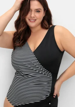 Badeanzug in Wickeloptik, mit Streifen