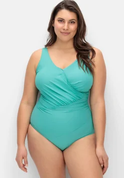 Badeanzug in Wickeloptik, tiefer Rückenausschnitt