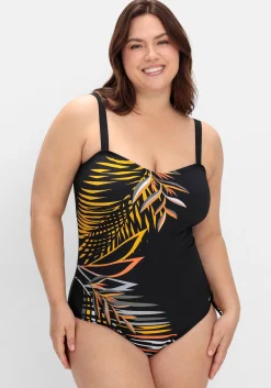 Badeanzug mit Blätterdruck und Shapingeffekt