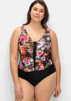 Badeanzug mit Halbkorsage und Tropenprint