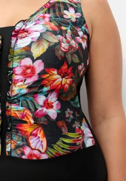 Badeanzug mit Halbkorsage und Tropenprint