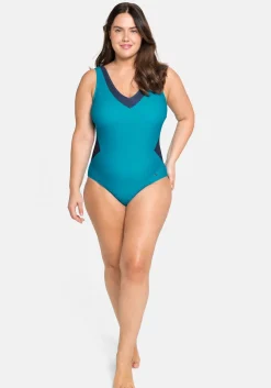 Badeanzug mit Kontrasteinsätzen und Shaping-Effekt