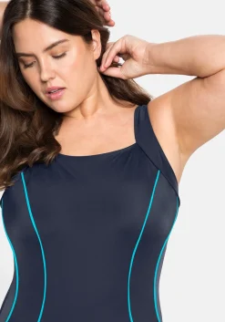 Badeanzug mit Kontrastpaspeln und Shaping-Effekt