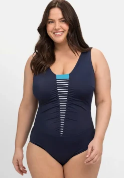 Badeanzug mit Raffung und Kontrasteinsatz