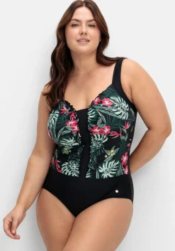 Badeanzug mit Rüschen und Tropical Print