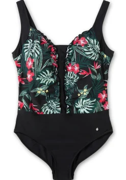 Badeanzug mit Rüschen und Tropical Print