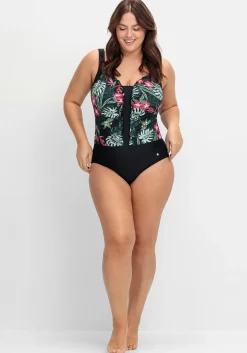 Badeanzug mit Rüschen und Tropical Print