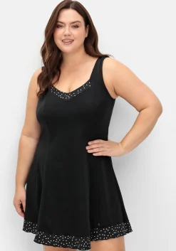 Badekleid mit Pünktchen und integrierter Hose