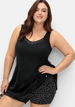 Badekleid mit Pünktchen und integrierter Hose