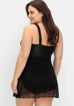 Badekleid mit transparentem Mesh-Rock